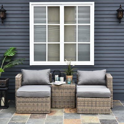 2 Seater Rattan Garden Furniture Set, Grey Outsunny