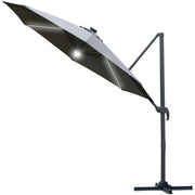 Image of a grey cantilever parasol with solar lights