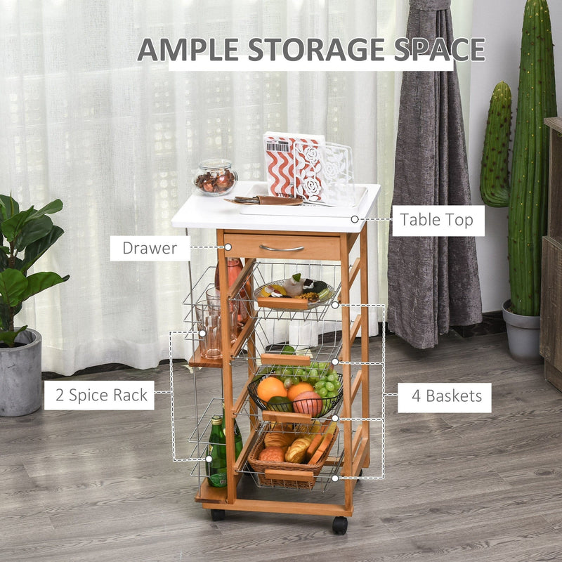 Kitchen Island on Wheels, 4 Baskets, 2 Racks