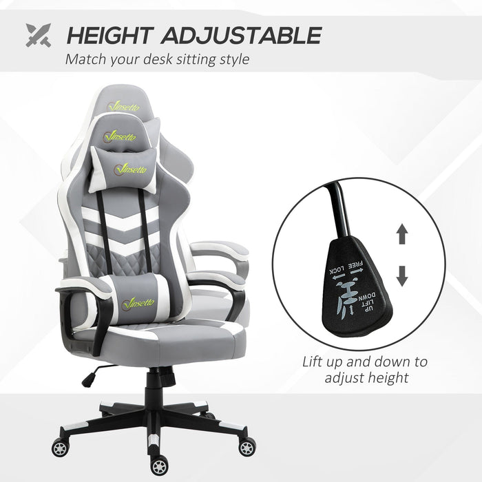 Grey White Gaming Chair with Lumbar Support