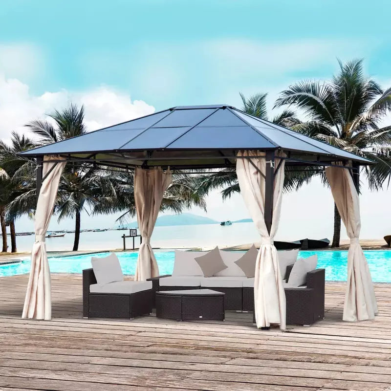 Metal Frame Gazebo, Polycarbonate Roof, 3.6x3m, Brown