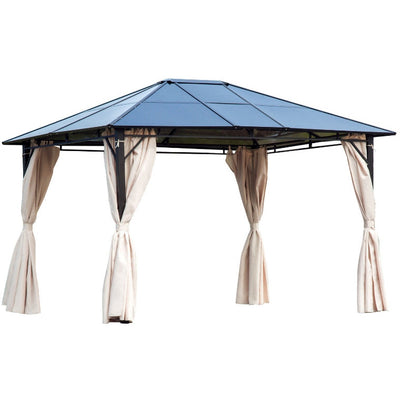 Hardtop Polycarbonate Gazebo with Curtains, 3.6 x 3m — Brown Outsunny