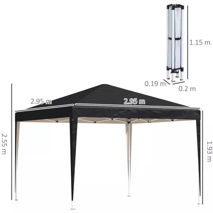3x3m Pop Up Gazebo Black