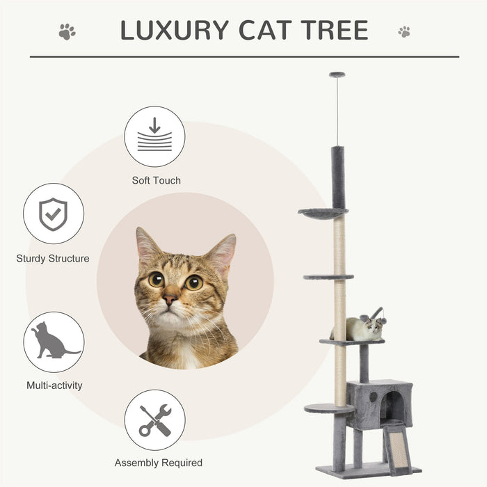 Cat Activity Tower, Floor-to-Ceiling, 280cm, Light Grey