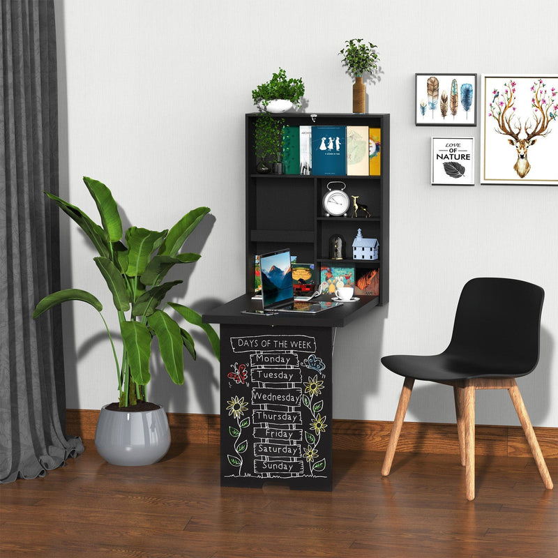 Wall Mounted Folding Table With Chalkboard and Shelf