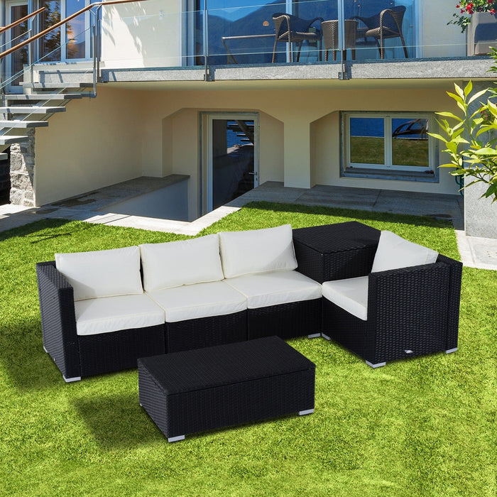 4 Seater Rattan Corner Sofa Set with Cushions, Black