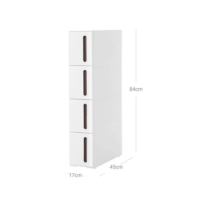 Slim 4 Drawer Plastic Storage Drawers, White