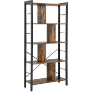 4 Tier Industrial Bookcase by Vasagle - black steel frame with rustic brown wooden shelves - staggered layout provides stylish touch to your living room