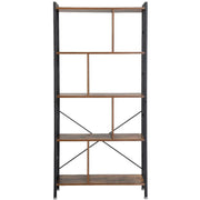 4 Tier Industrial Bookcase by Vasagle - black steel frame with rustic brown wooden shelves - staggered layout provides stylish touch to your living room