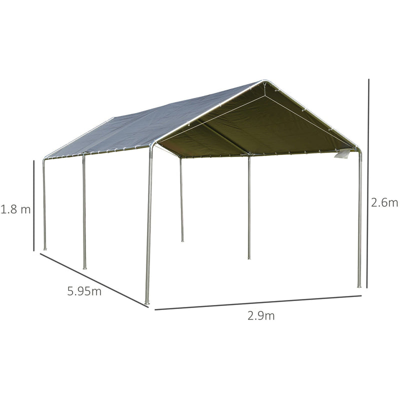 Outsunny 3 x 6m Heavy Duty Carport Garage Car Shelter Galvanized Steel Outdoor Open Canopy Tent Water UV Resistant Waterproof, Grey Outsunny