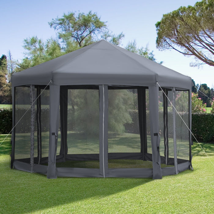 Hexagonal Pop Up Gazebo With Sides, Travel Case, 3.2m