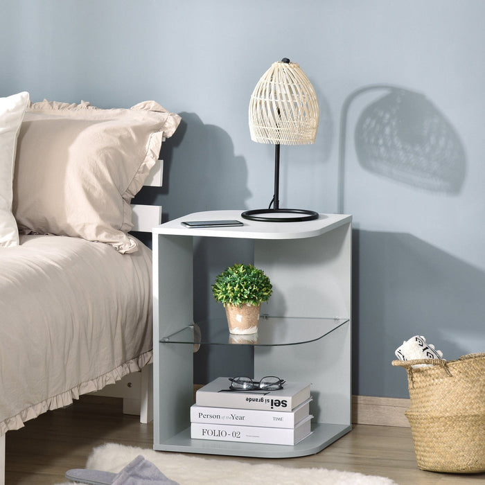 Modern Bedside Table With Glass Shelf