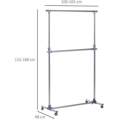 Adjustable Heavy Duty Garment Rail with Wheels Homcom