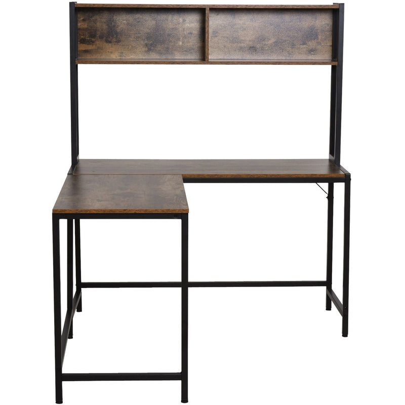 Industrial L Shaped Desk with Shelf, Brown Black