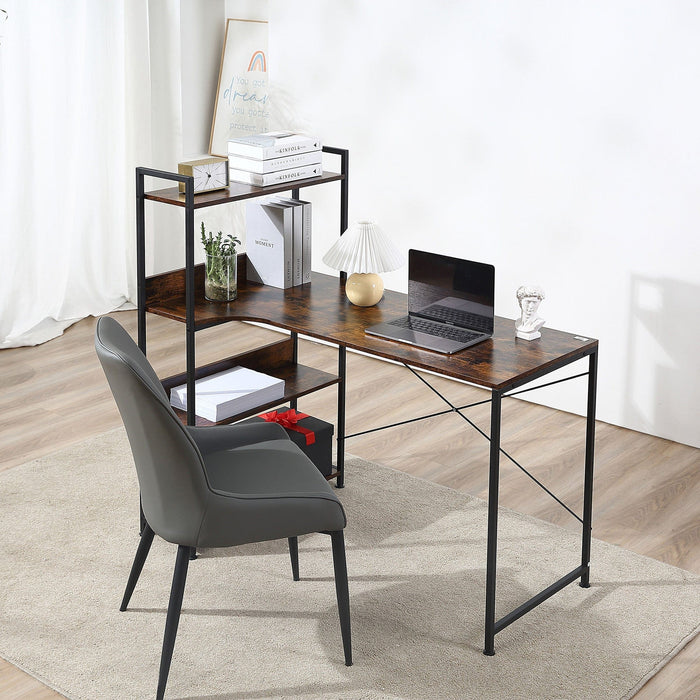 Retro Desk With Shelves, Metal Frame Home Office Workstation