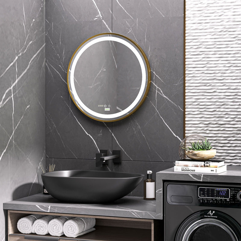 Round LED Wall Mounted Bathroom Mirror, 60cm, Gold