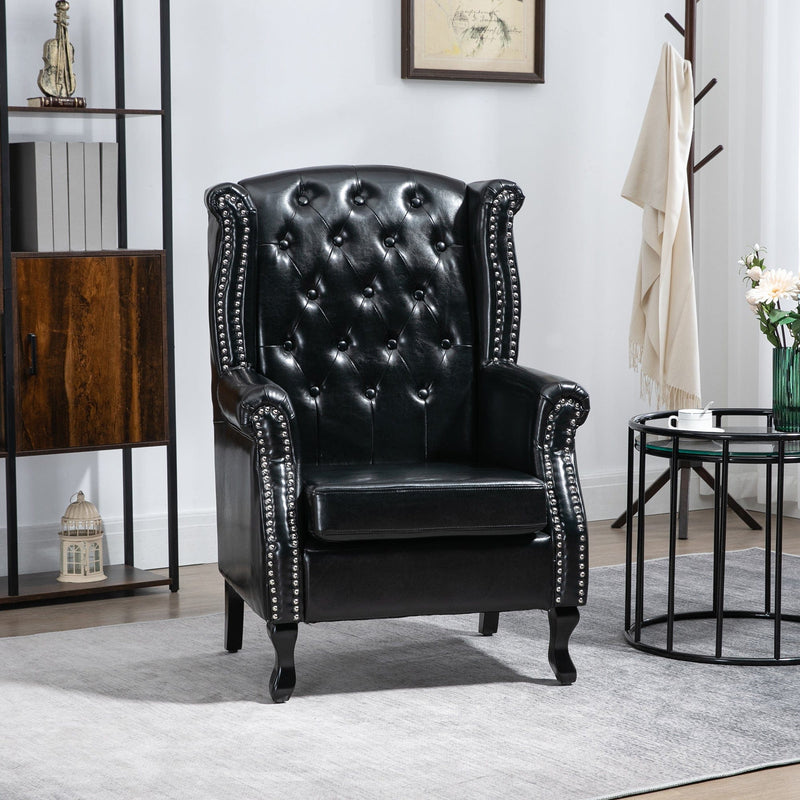 HOMCOM Wingback Accent Chair Tufted Chesterfield-style Armchair with Nail Head Trim for Living Room Bedroom Black Homcom