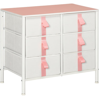 6 Drawer Chest With Pink Handles Homcom