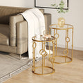 Set of 2 Gold Round Coffee Tables, Tempered Glass Homcom