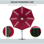 Image of a red cantilever parasol with solar lights