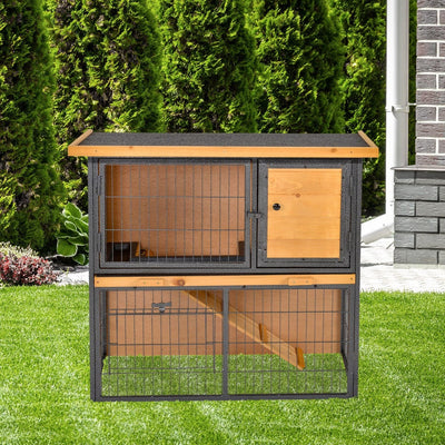 Deluxe Raised Rabbit Hutch with Slide-Out Tray Pawhut