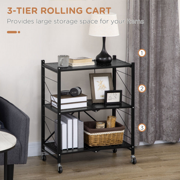 Black 3-Tier Storage Trolley, 68x34.5x85.5 cm