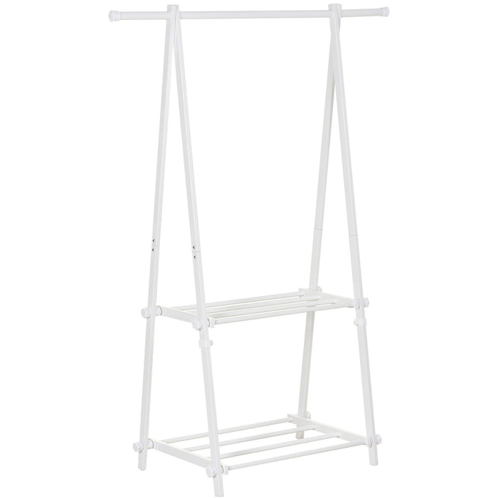 White Foldable Clothes Rack with 2 Shelves