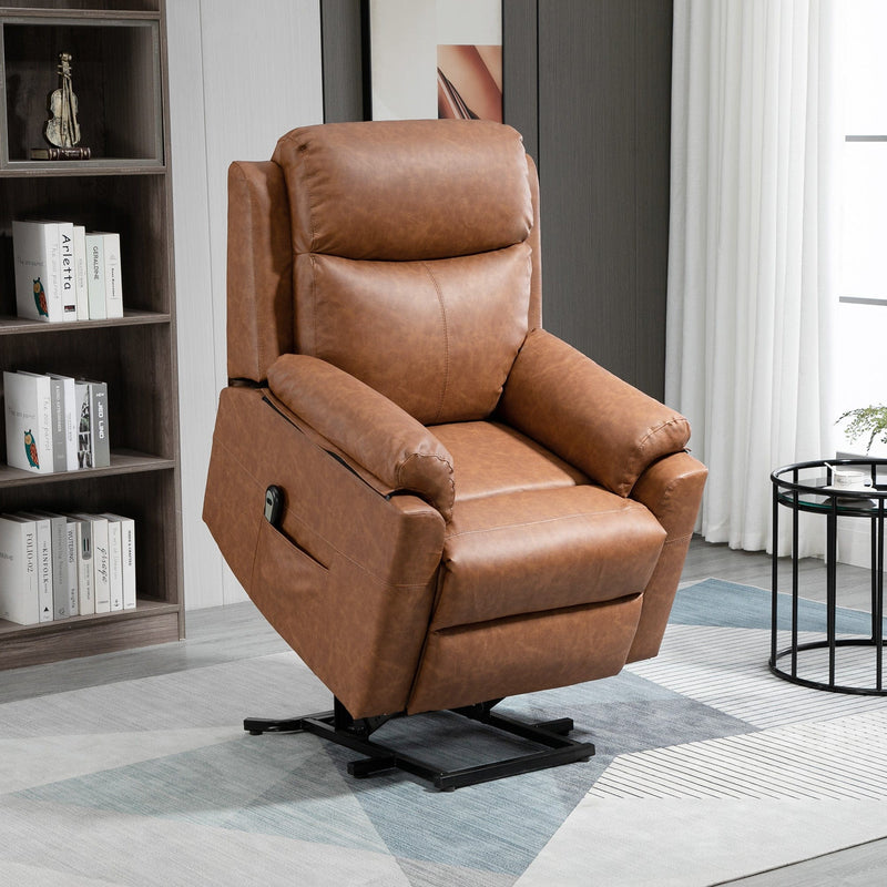 Power Lift Chair for Elderly, Brown Faux Leather