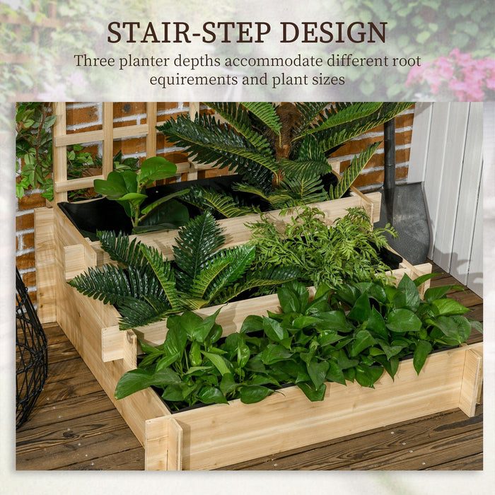 3 Tier Garden Planters, Trellis, Natural 95x95x110cm