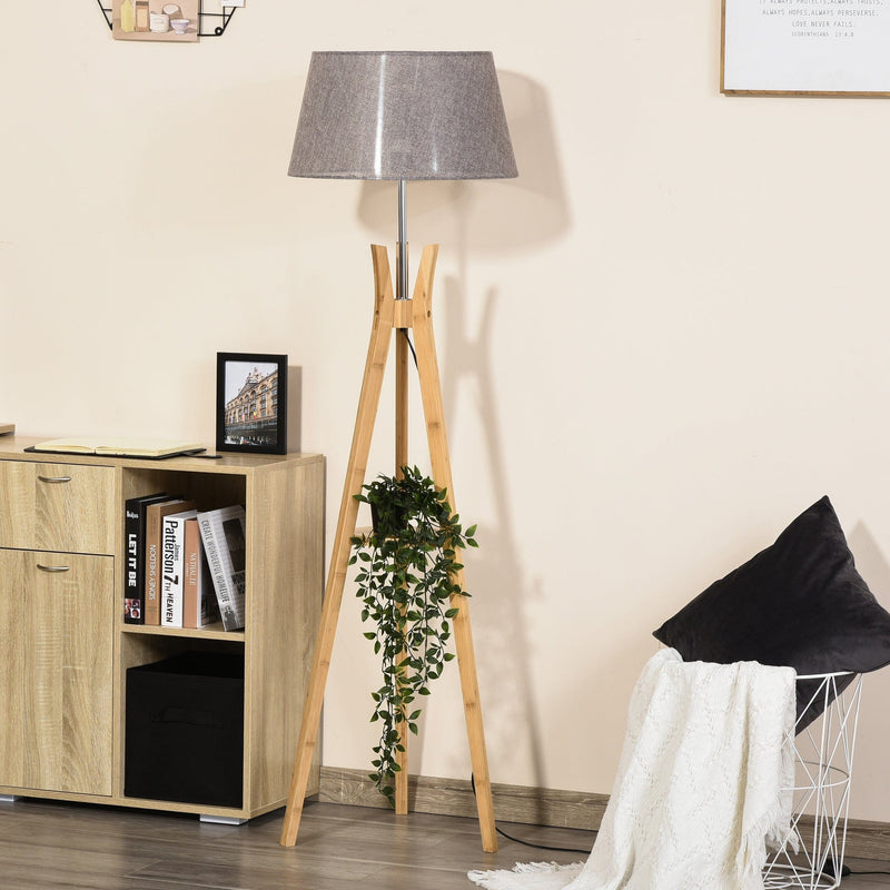 Tripod Floor Lamp With Storage Shelf, 156cm, Grey Shade