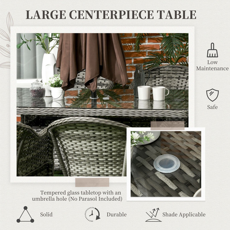 6 Seater Rattan Garden Dining Set - Grey Outsunny