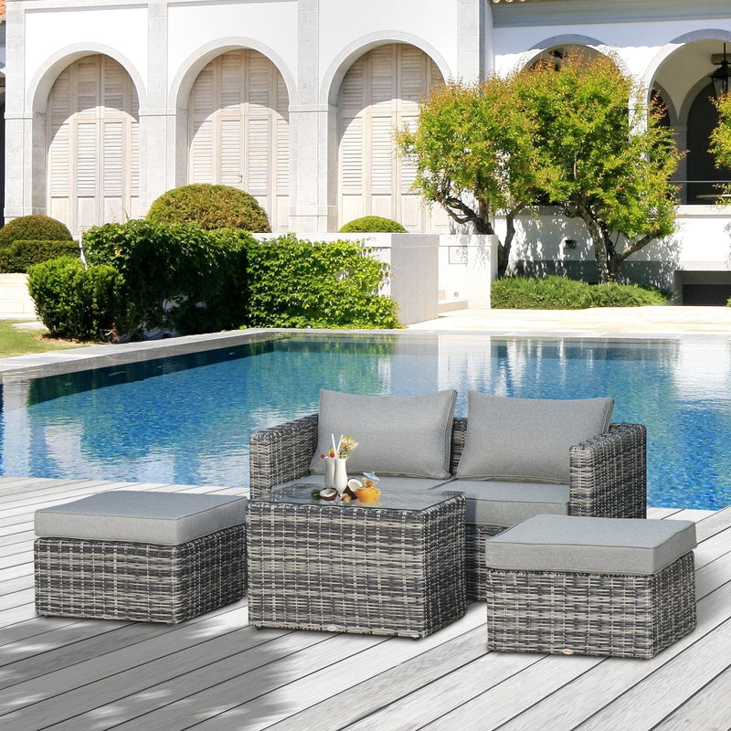 2 Seater Rattan Garden Furniture Set, Grey