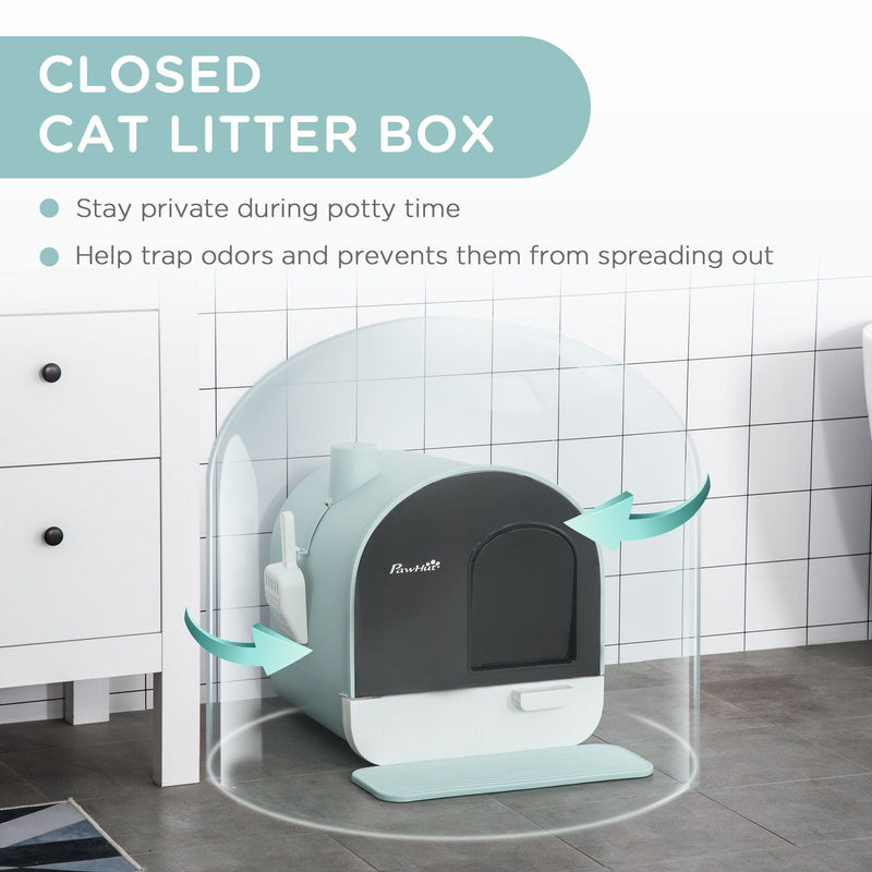 Green Cat Litter Box w/ Hood, Scoop, Filter, Flap Door