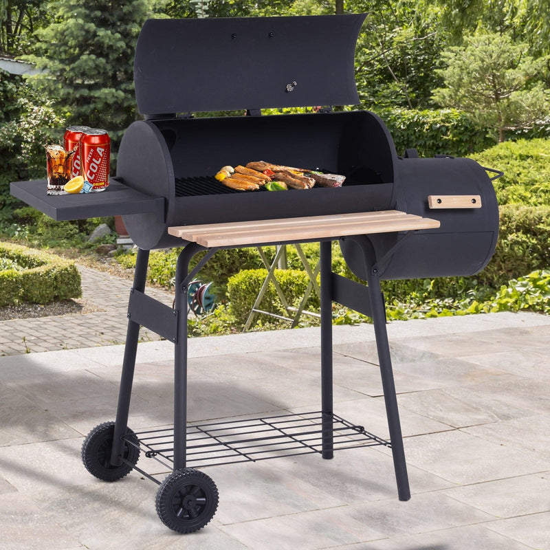 Charcoal Barrel BBQ Grill With Offset Smoker