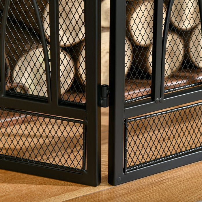 3-Panel Folding Fireplace Screen, Metal Mesh, Black