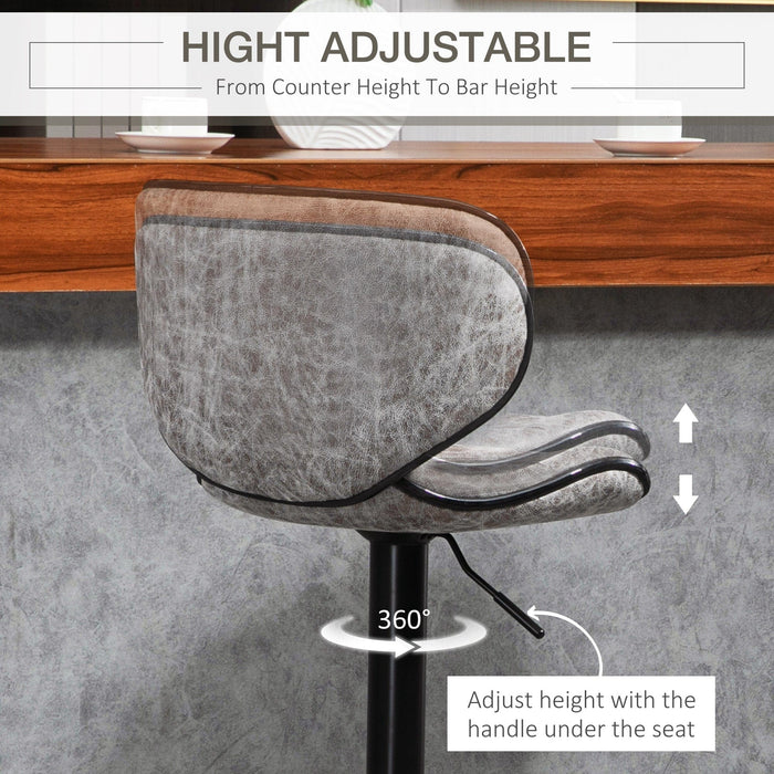 Set of 2 Kitchen Bar Stools, Grey Microfiber