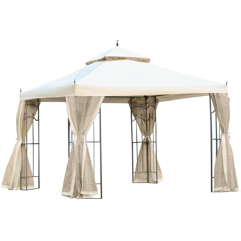Metal Frame Gazebo With Mesh Sides, Double Top Canopy, 3x3m