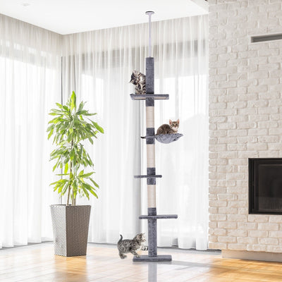 Floor to Ceiling Cat Tree, 5-Tier, Scratching Post, Pawhut