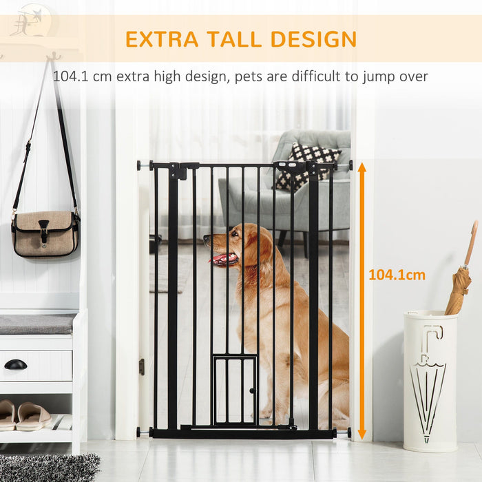 Extra Tall Pet Gate with Door (74-101cm) - Black