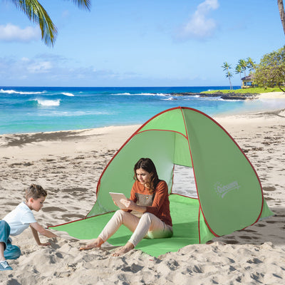 Instant Pop Up Beach Tent for 2-3 Persons, UV 30+ Green Outsunny