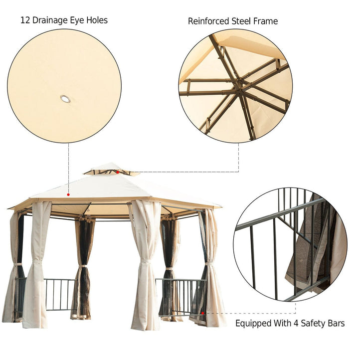 Hexagonal Metal Frame Gazebo With Sides, 3x3m
