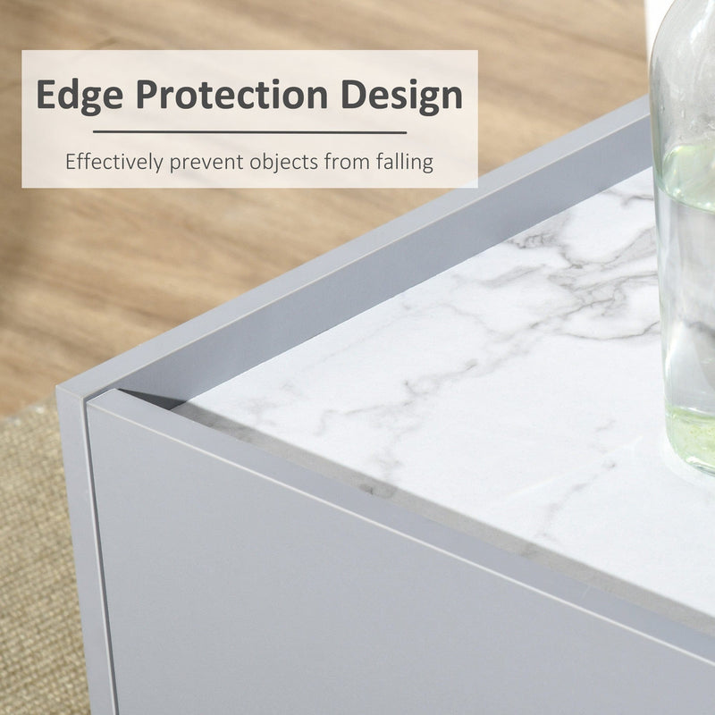 Coffee Table With Shelf, Drawer, Two Tone Marble Effect