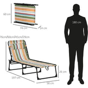 Outsunny Folding Sun Lounger Beach Chaise Chair Garden Reclining Cot Camping Hiking Recliner with 4 Position Adjustable, Multicolored Outsunny