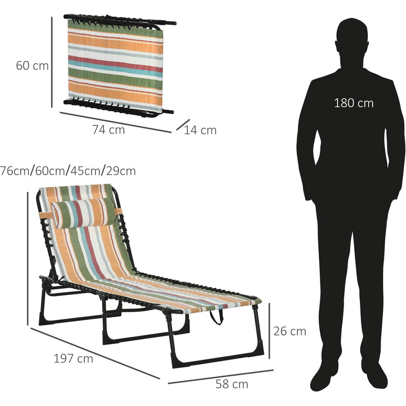 Outsunny Folding Sun Lounger Beach Chaise Chair Garden Reclining Cot Camping Hiking Recliner with 4 Position Adjustable, Multicolored Outsunny