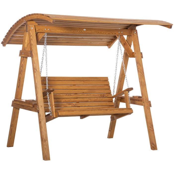 2 Seater Wooden Garden Swing With Adjustable Canopy