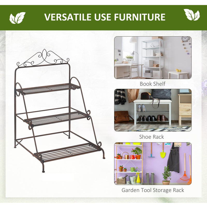 3 Tier Metal Plant Stand, Indoor/Outdoor Outsunny