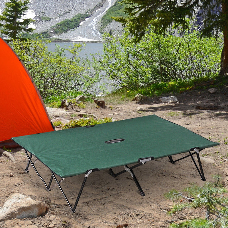 Outsunny Double Camping Cot Foldable Sunbed Outdoor Patio Sleeping Bed Super Light w/ Carr Bag (Green) Outsunny