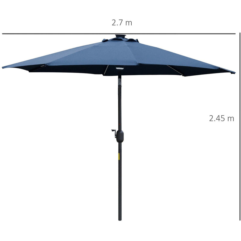 2.7m Garden Parasol With Lights, Tilt, Crank, Summer Shade