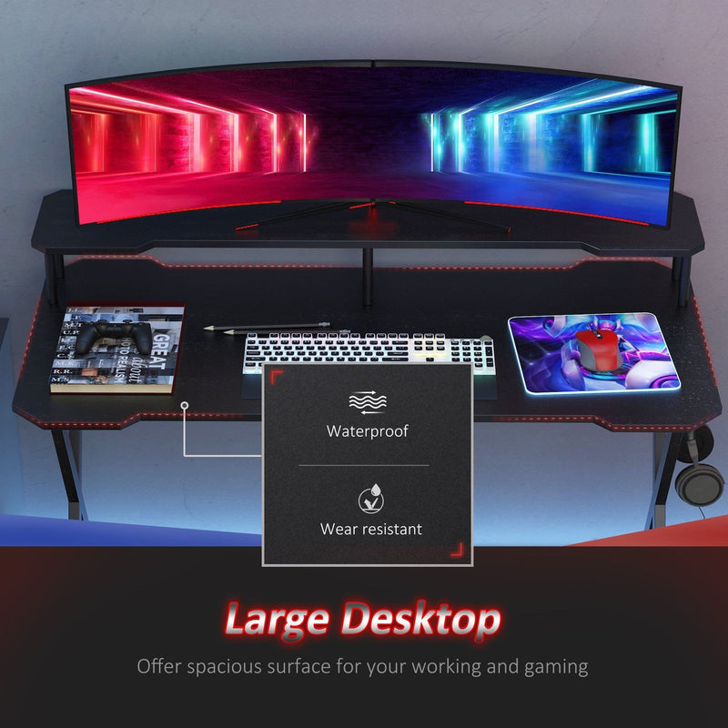 Gaming Desk With Shelves, X Frame, Headphone Hook, Black Homcom