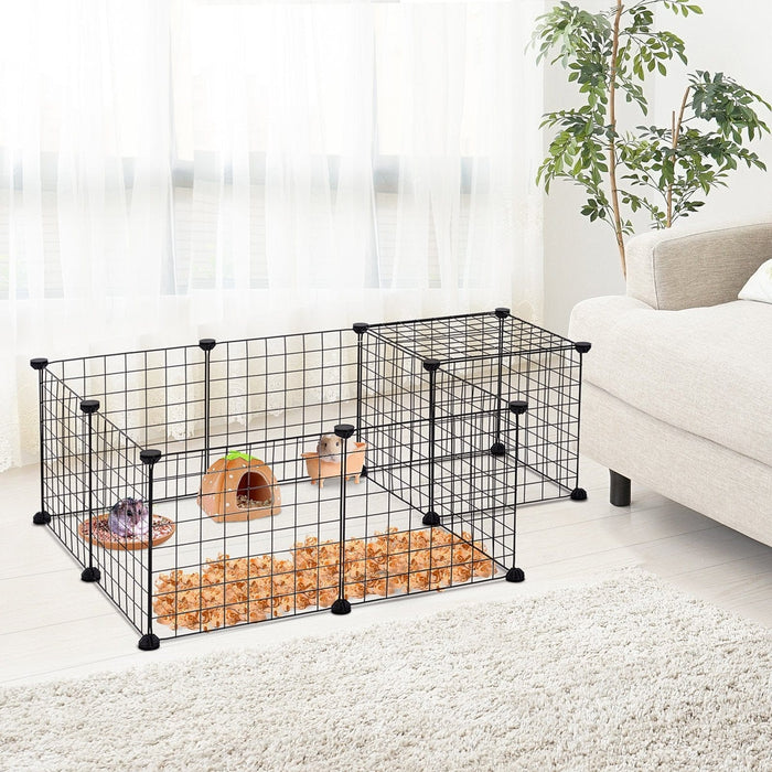 Modular Metal Wire Pet Playpen, L106xW73xH36cm, Black